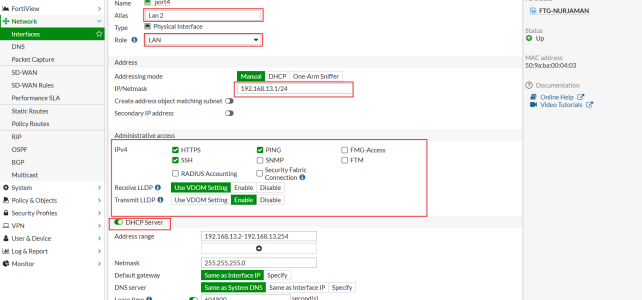 Membuat ip dan DHCP Server